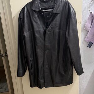 Andrew Marc Dark Leather Trench Coat